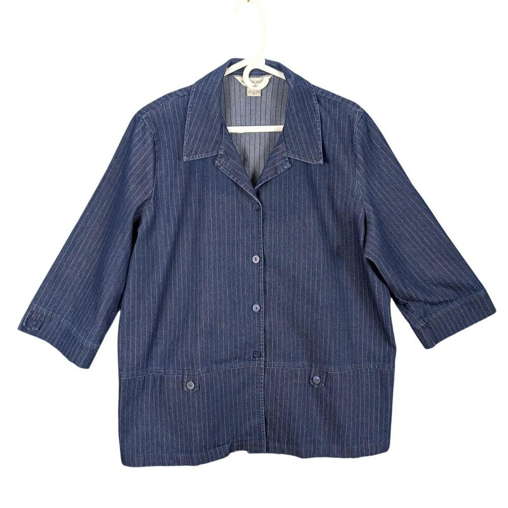 Allison Daley Shacket Womens 18 Blue Pinstripe Button Front 3/4 Sleeve Jacket